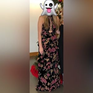 Afrm velvet lace up maxi dress